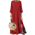 Miniatyrbillede 1 af 5: Dame Retro 3/4 Ærme Kjole Blomsterprint Plus Size Kjole Til Strandbrug Red 4XL