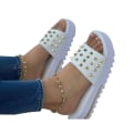 Miniatyrbilde 1 av 2: Sommersko for kvinner, fritidssko med nagler, slippers med åpen tå, flate plattformsandaler for stranden White 41