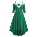Miniatyrbillede 2 af 2: Dame Jul Langærmet Plys Høj og Lav Dyb V Off-shoulder Stor Swing Kjole Green M