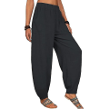Miniatyrbillede 2 af 4: Dame Bomuld Linned Look Løse Bredbenede Bukser Casual Yoga Harem Bukser Sommer Strand Black M
