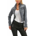 Miniatyrbilde 1 av 2: Dame Jakke i Jeans-look Casual Stretch Knapp Yttertøy Topp Grey 2XL