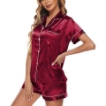 Miniatyrbillede 2 af 3: Silke Satin Pyjamas Sæt Dame Kortærmet Nattøj Blødt Pjs Shorts Sæt Størrelse: S red XXL