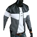 Miniatyrbillede 2 af 3: Bomberjakke til mænd Biker Lynlås Jakke Patchwork Overtøj Toppe Dark Grey XL