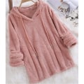 Miniatyrbillede 5 af 5: Plus Size Efterår Vinter Dame Langærmet Hætteklædte Plysset Fluffy Hættetrøjer Fleece Pullover Pyjamas Løs Wine Red XL