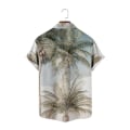 Miniatyrbillede 4 af 4: Herre Revers Brystlomme Hawaiiansk Print Løs Kortærmet Skjorte Beige XXL
