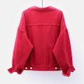 Miniatyrbilde 4 av 4: Dame Vår og Høst Jakker Varm Ensfarget Langermet Denimjakke Yttertøy Red XXXL