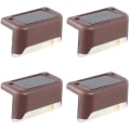 Miniatyrbild 2 av 5: 4-pack Solcellsdäckslampor LED Solcellstrapplampor Vattentäta Staketlampor för Utomhustrappor Staket Brown Warm Light