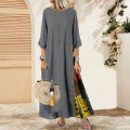 Miniatyrbillede 2 af 5: Dame Retro 3/4 Ærme Kjole Blomsterprint Plus Size Kjole Til Strandbrug Gray XL