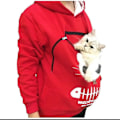 Miniatyrbillede 1 af 4: Sweatshirt med Kænguru-lomme til Katte-elskere - Hund, Kæledyr, Pote, Trøjer, Knus-lomme, Sweatshirt-lomme, Dyreører, Hætte, Høj Kvalitet Red L