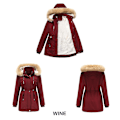Miniatyrbilde 3 av 5: Tykk hetteparkas for kvinner, vindtette fleeceforede jakker med lommer Wine Red S