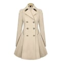 Miniatyrbillede 2 af 3: Dame Trenchcoat Dobbeltradet Klassisk Revers Frakke Slank Yderbeklædning Khaki Khaki L