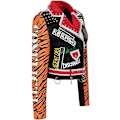 Miniatyrbillede 3 af 5: Læderjakke Dame Punk Nitter Graffiti Print Motorcykeljakke XL