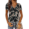 Pikkukuva 1 / 2: Kesäinen Camouflage T-paita Naisille V-kaula-aukolla ja Lyhyillä Hihoilla Green 3XL