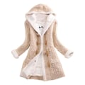 Miniatyrbillede 1 af 5: Dame Hætte Cardigans Tyk Plysforet Strikket Sweater Frakke Med Lommer Apricot XL