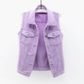 Miniatyrbilde 1 av 4: Dame Vår- og Høstjakker Ensfarget Ermeløs Denimjakke Yttertøy Purple L