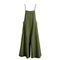 Miniatyrbillede 3 af 4: Plus Size Dame Bomuld Hør Dungarees Jumpsuit Playsuit Bred Ben Overalls Bukser Army Green 2XL