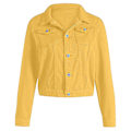 Miniatyrbillede 3 af 3: Dame Solid Denim Jakke Langærmet Ming Cardigan Suit Lomme Frakke Top Yellow M