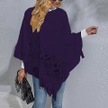 Miniatyrbillede 5 af 5: Dame Langærmet Poncho Sweater Casual Arbejds Pullover Cape Vinter Varm Strikket Kappe Deep Blue S