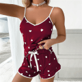 Miniatyrbillede 2 af 4: Dame Printet Pyjamassæt Sommer Nattøj Cami Vest Shorts Pjs Loungewear Wine Red S
