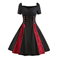 Pikkukuva 1 / 2: Naisten Retro Hepburn Lyhythihainen Mekko Pitsipaikoilla Pitsinauhakiinnityksellä A-linjainen Kellomekko Black L
