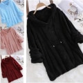 Miniatyrbillede 3 af 5: Plus Size Efterår Vinter Dame Langærmet Hætteklædte Plysset Fluffy Hættetrøjer Fleece Pullover Pyjamas Løs Wine Red XL