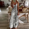 Miniatyrbild 2 av 3: Dam Casual Sommar Boho Maxiklänning Spaghettiband Ärmlös Blommig V-ringad Strand Långa Sommarklänningar Plus Size Grey S
