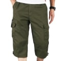 Miniatyrbild 1 av 4: Herr 3/4 Lång Längd Elastiska Shorts Midja Cargo Combat Tre Kvarts Byxor Army Green 3XL