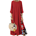 Miniatyrbillede 1 af 5: Dame Retro 3/4 Ærme Kjole Blomsterprint Plus Size Kjole Til Strandbrug Red M