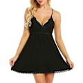 Miniatyrbild 3 av 5: Sexig spetsunderkläder för kvinnor Babydoll V-ringad Sling Nattlinne Rygglös Mini Nattklänning Underkläder Sovkläder Black L