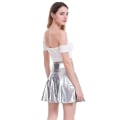 Miniatyrbillede 2 af 3: Dame A-linje Mini Nederdele Klub Bar Fest Pu Læder Høj Talje Skinnende Scene Mini Kjole Silver 2XL