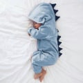 Miniatyrbillede 1 af 3: Småbørn Børn Dinosaur Hætte Romper Pyjamas Langærmet Jumpsuit Nattøj Blue 3 Months