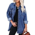 Miniatyrbilde 1 av 3: Oversized denimjakke for kvinner, avslappet lang boyfriend-modell, slitt jeansjakke, høst vår Light blue S