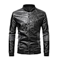Miniatyrbild 1 av 4: Herr Patchwork Ståkrage Läder Bikerjacka Slim Fit Casual Dragkedja Kappa Ytterkläder Black L