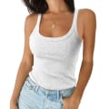 Miniatyrbild 1 av 2: Dam Fyrkantig Hals Enkel Ärmlös Sling T-shirt Tanktopp Ribbad Cami Topp White 2XL