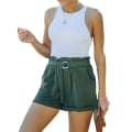 Miniatyrbillede 2 af 4: Dame Ensfarvede Højtaljede Løse Shorts Sommer Casual Shorts Army Green M