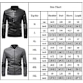 Miniatyrbild 3 av 3: Herr Patchwork Ståkrage Läder Bikerjacka Slim Fit Casual Dragkedja Kappa Ytterkläder Gray 2XL