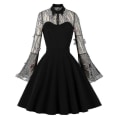 Miniatyrbilde 1 av 3: Plus Size Dame Slag Krage Sommerfugl Bell Erme Casual Ruffle A-linje Kjole Cocktail Party Swing Kjole Høy Kvalitet 4XL
