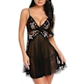 Miniatyrbild 1 av 3: Sexig spetsnattlinne för kvinnor, underkläder, nattkläder, babydoll, sovklänning, underkläder, genomskinlig nattlinne Black XL