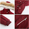 Miniatyrbilde 4 av 5: Tykk hetteparkas for kvinner, vindtette fleeceforede jakker med lommer Wine Red M