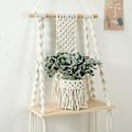 Miniatyrbild 2 av 4: Macrame väggdekoration väggmonterade hyllor i trä flytande hyllor vävda växt hängare hem Ch