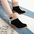 Miniatyrbillede 3 af 5: Dame Vinterstøvler Korte Sne Flock Varme Støvletter Sko Slip On Korte Ankel Chunky Hæl Støvler Black 42