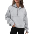 Miniatyrbillede 1 af 5: Efterår og vinter dame sports half zip yoga dragt løs kort hættetrøje Grey L