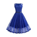 Miniatyrbild 1 av 4: Damspets Retro Rockabilly Midiklänning 50-tals 60-tals Aftonfest Swing Sommarklänning Blå Blue XXL