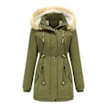 Miniatyrbilde 1 av 4: Tykk hetteparkas for kvinner, vindtette fleeceforede jakker med lommer Army Green L
