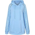 Miniatyrbillede 3 af 5: Dame Hættetrøjer Blonde Patchwork Langærmet Hættetrøje Casual Mode Tunika Pullover Stilfuld Elegant Sweatshirt Snøre Jumper Toppe Med Lommer Blue M
