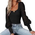 Pikkukuva 1 / 5: Naisten toppi, neliöpääntie, pallohihat, pitkähihainen, slim fit, neulottu, ribbineulottu paita Black XXL