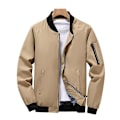 Miniatyrbillede 1 af 2: Herre Ensfarvet Langærmet Casual Lynlås Bomber Jakker Militær Pilot Flyverjakke Overtøj Khaki 2XL