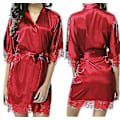 Miniatyrbilde 1 av 4: Sateng Morgenkåpe Bryllup Brud Brudepike Kimono Morgenkåpe Nattøy Badekåpe -c Red M