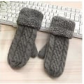 Miniatyrbillede 1 af 5: Dame Mode Strik Twist Blomster Votter Vinter Kvinde Uld Plus Cashmere Velvet Fortykkelse Varme Fuld Finger Handsker N507-DarkGray