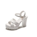 Miniatyrbillede 1 af 4: Dame Åben Tå Høj Hæl Sandal Ensfarvet Romersk Stil Sandaler Egnet Til Strandbrug White 36